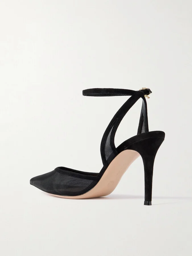 Gianvito Rossi - 85 Suede-trimmed Mesh Pumps - Black - Image 3