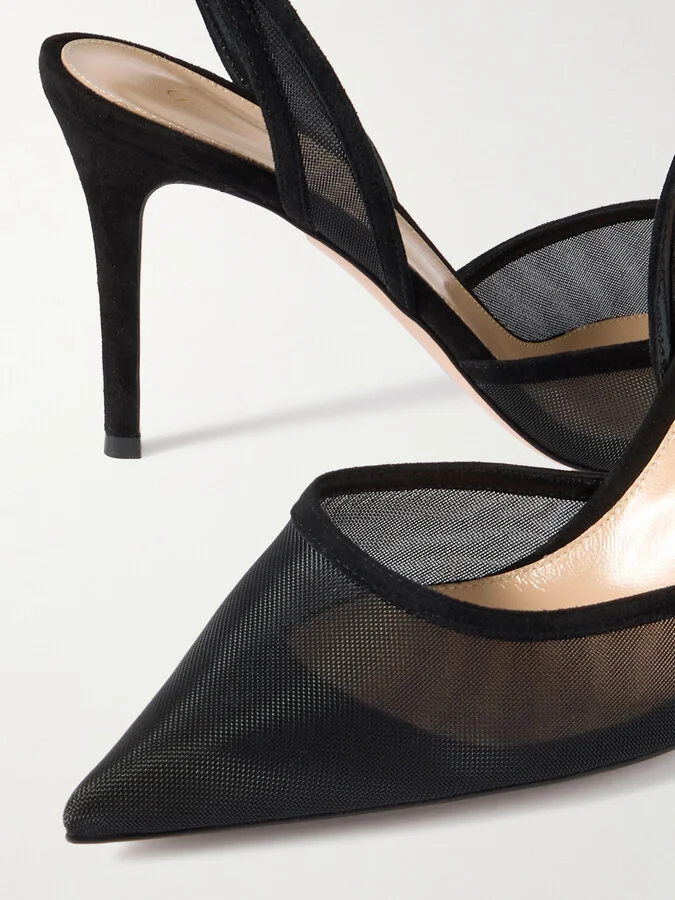 Gianvito Rossi - 85 Suede-trimmed Mesh Pumps - Black - Image 4