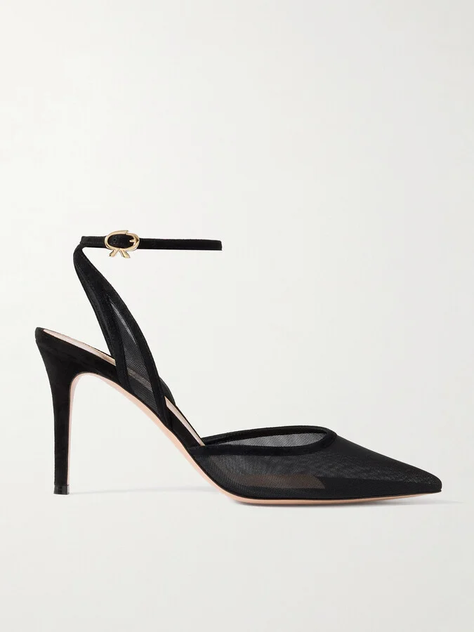 Gianvito Rossi - 85 Suede-trimmed Mesh Pumps - Black