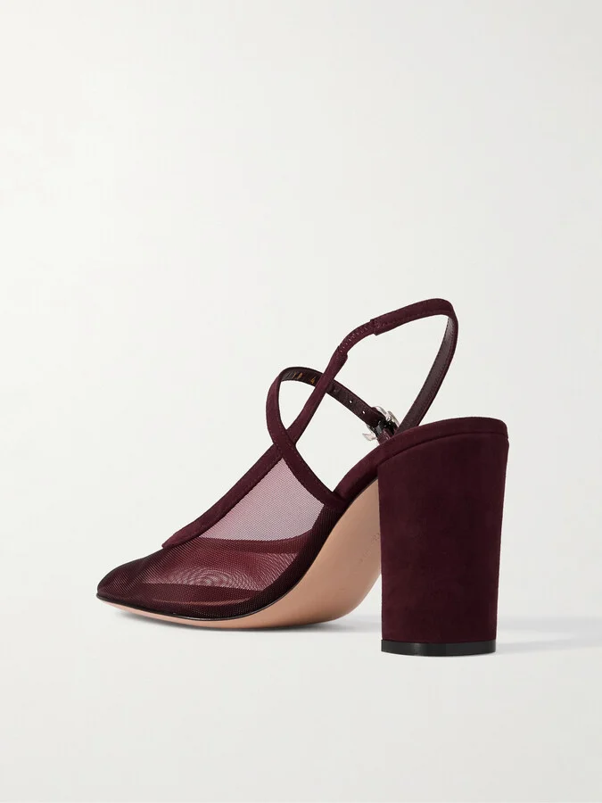 Gianvito Rossi - 85 Suede-trimmed Mesh Pumps - Burgundy - Image 3