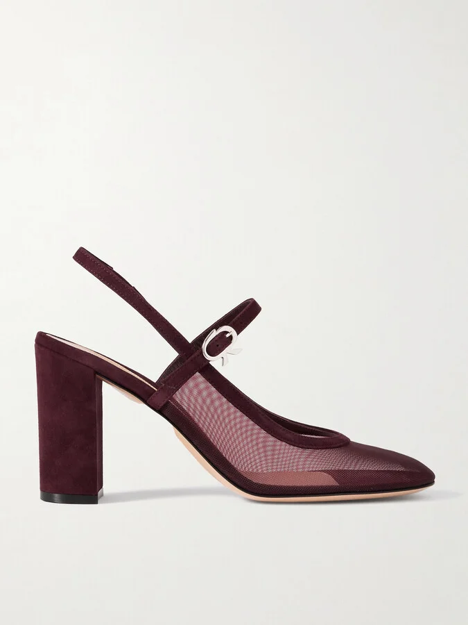 Gianvito Rossi - 85 Suede-trimmed Mesh Pumps - Burgundy
