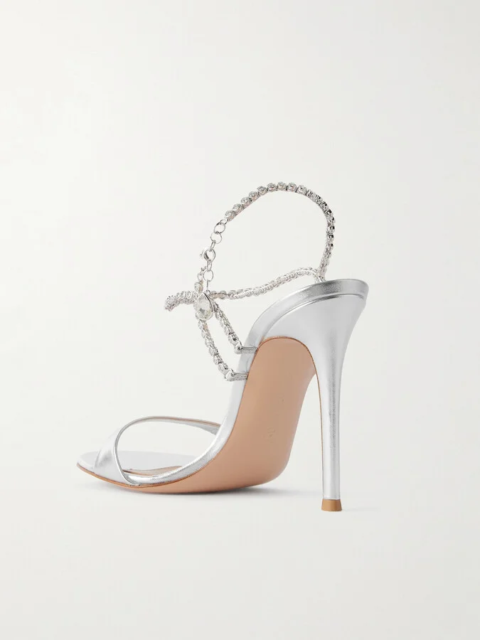 Gianvito Rossi - 90 Crystal-embellished Metallic Leather Sandals - Silver - Image 3