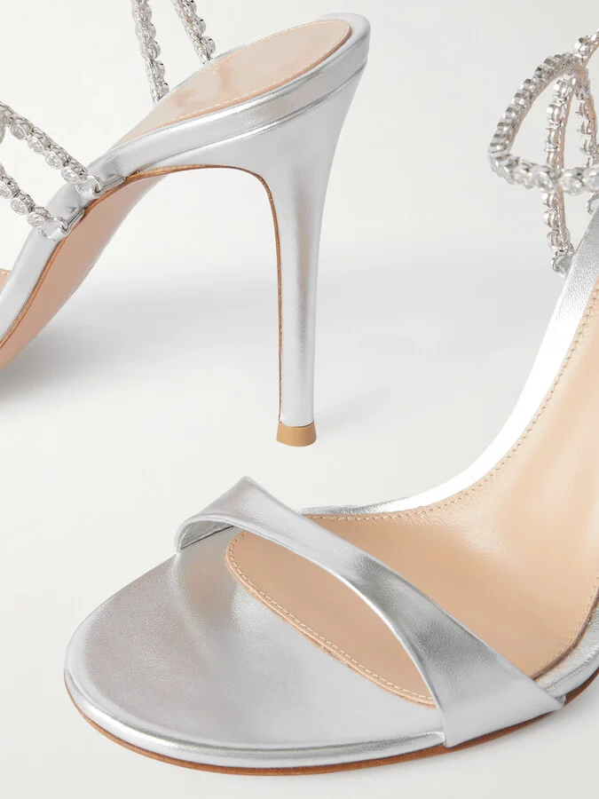 Gianvito Rossi - 90 Crystal-embellished Metallic Leather Sandals - Silver - Image 4