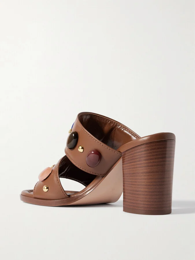 Gianvito Rossi - 90 Embellished Leather Sandals - Brown - Image 3