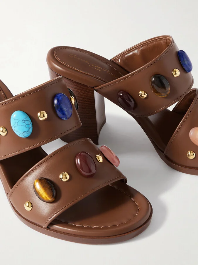 Gianvito Rossi - 90 Embellished Leather Sandals - Brown - Image 4