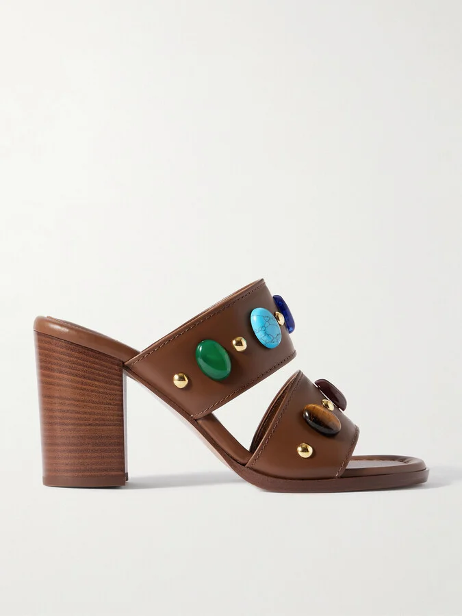 Gianvito Rossi - 90 Embellished Leather Sandals - Brown