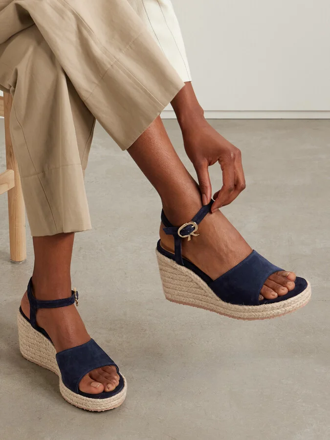 Gianvito Rossi - 90 Suede Espadrille Wedge Sandals - Blue - Image 3