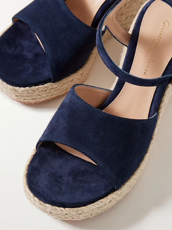 Gianvito Rossi - 90 Suede Espadrille Wedge Sandals - Blue - Image 4