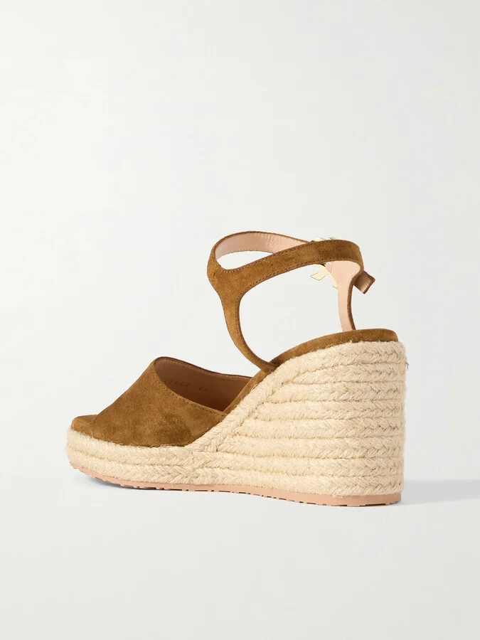Gianvito Rossi - 90 Suede Espadrille Wedge Sandals - Brown - Image 3