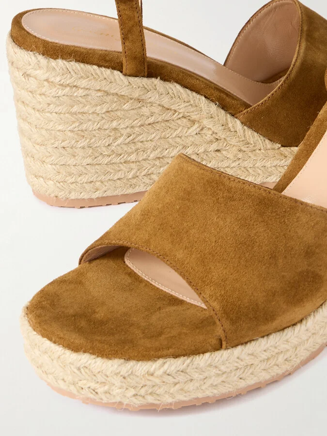 Gianvito Rossi - 90 Suede Espadrille Wedge Sandals - Brown - Image 4