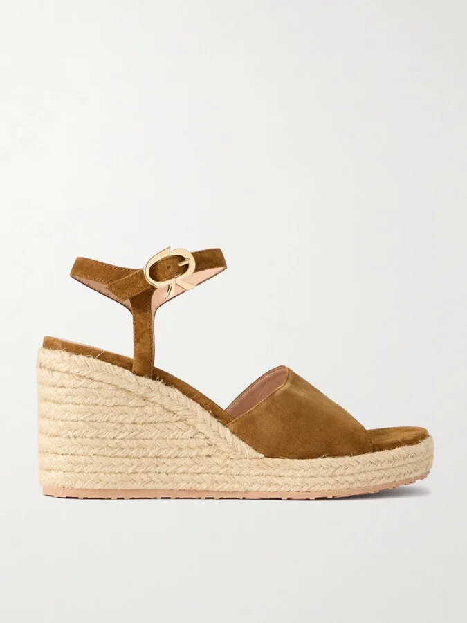 Gianvito Rossi - 90 Suede Espadrille Wedge Sandals - Brown