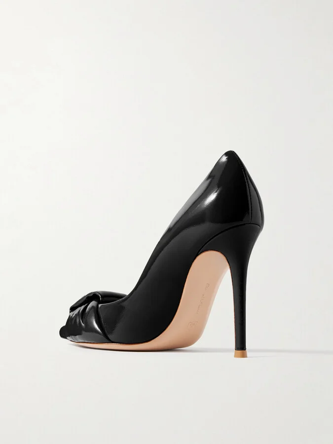 Gianvito Rossi - 95 Gathered Glossed-leather Pumps - Black - Image 3