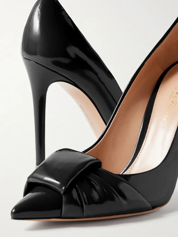 Gianvito Rossi - 95 Gathered Glossed-leather Pumps - Black - Image 4