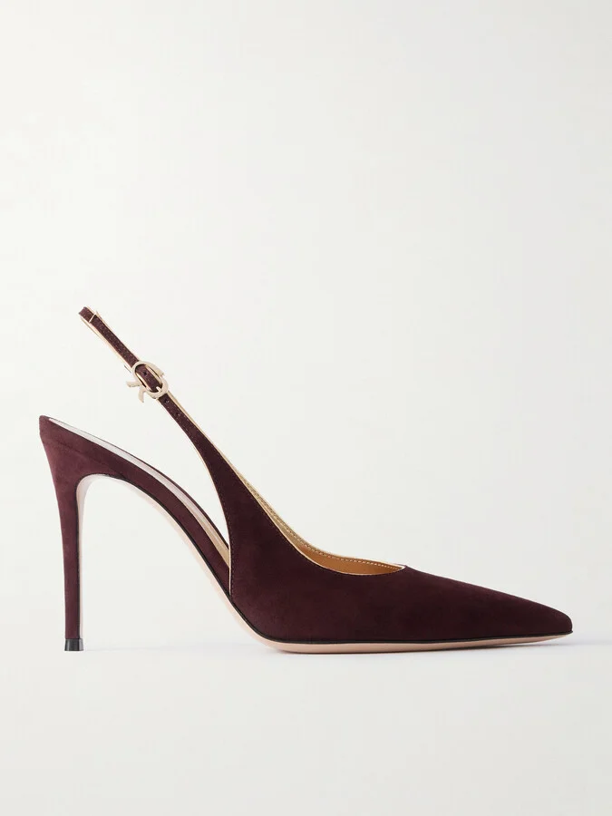 Gianvito Rossi - 95 Metallic Leather-trimmed Suede Slingback Pumps - Burgundy