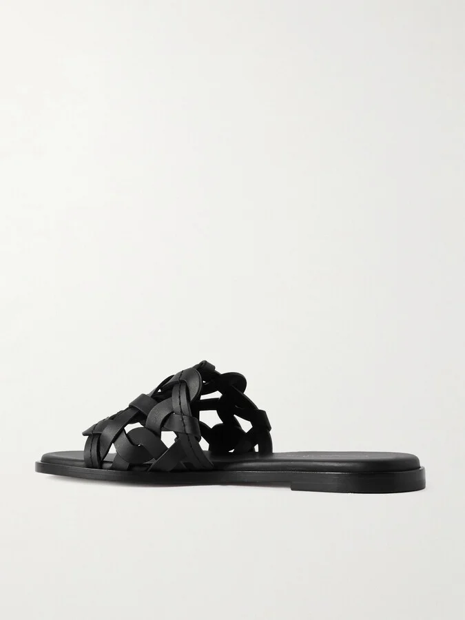 Gianvito Rossi - Amalfi Woven Leather Slides - Black - Image 3