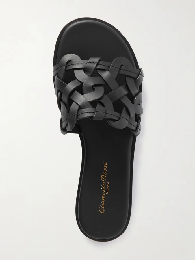 Gianvito Rossi - Amalfi Woven Leather Slides - Black - Image 5