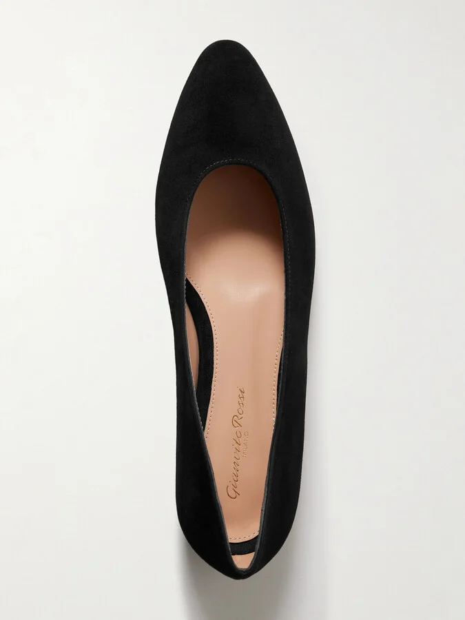 Gianvito Rossi - Amelia Suede Point-toe Flats - Black - Image 5