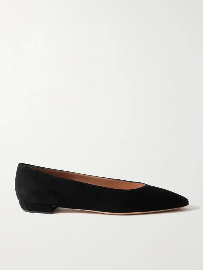 Gianvito Rossi - Amelia Suede Point-toe Flats - Black