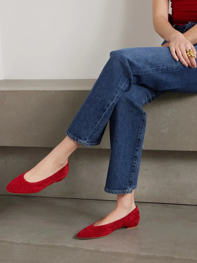 Gianvito Rossi - Amelia Suede Point-toe Flats - Red - Image 2