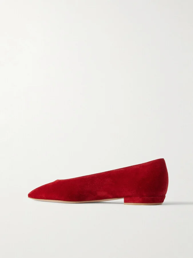 Gianvito Rossi - Amelia Suede Point-toe Flats - Red - Image 3