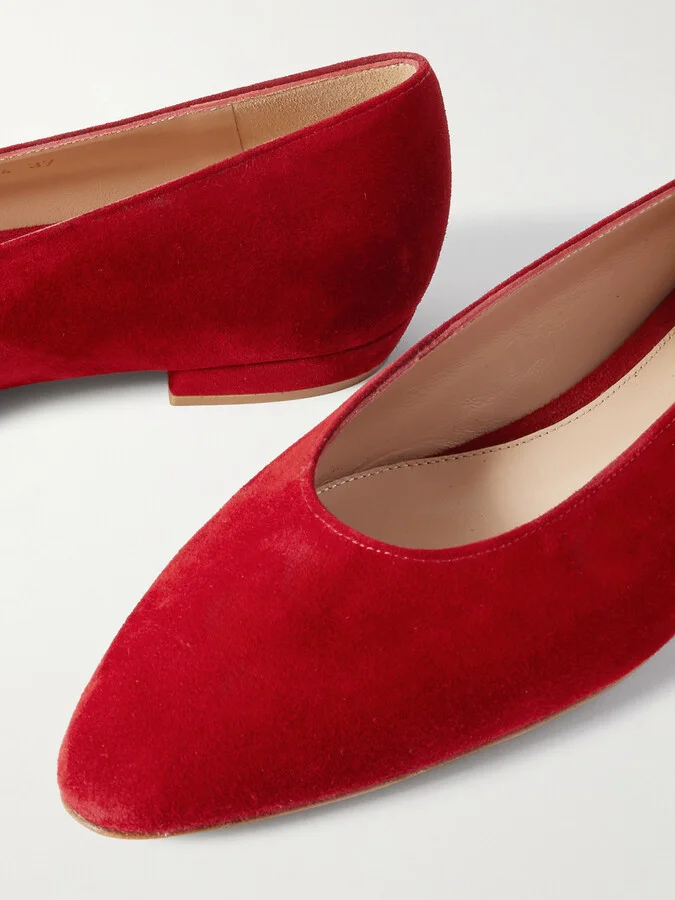 Gianvito Rossi - Amelia Suede Point-toe Flats - Red - Image 4