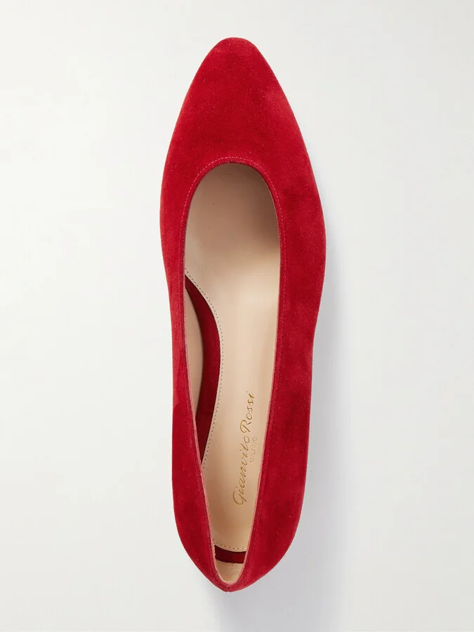 Gianvito Rossi - Amelia Suede Point-toe Flats - Red - Image 5