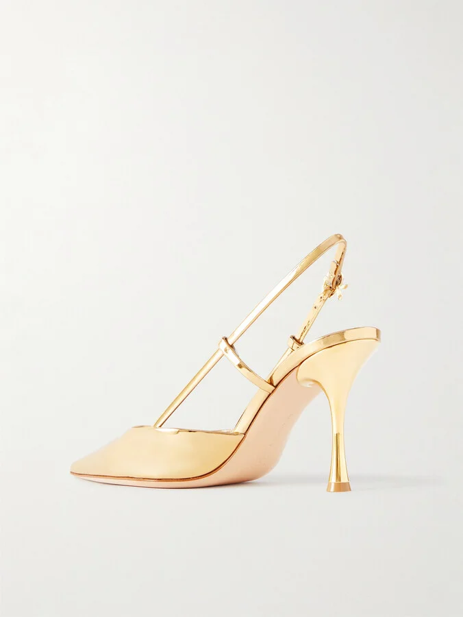 Gianvito Rossi - Ascent 85 Mirrored-leather Slingback Pumps - Gold - Image 3