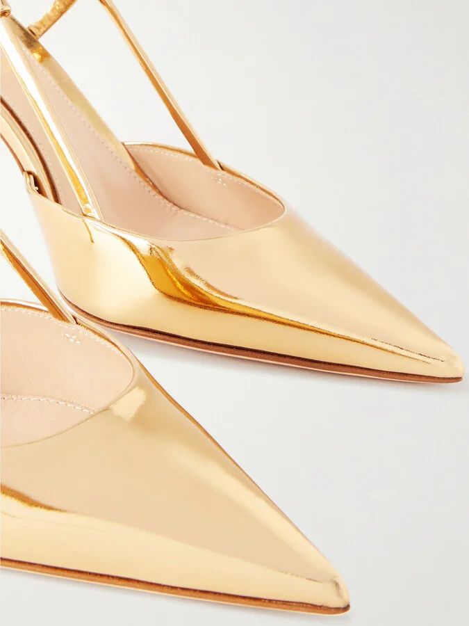Gianvito Rossi - Ascent 85 Mirrored-leather Slingback Pumps - Gold - Image 4