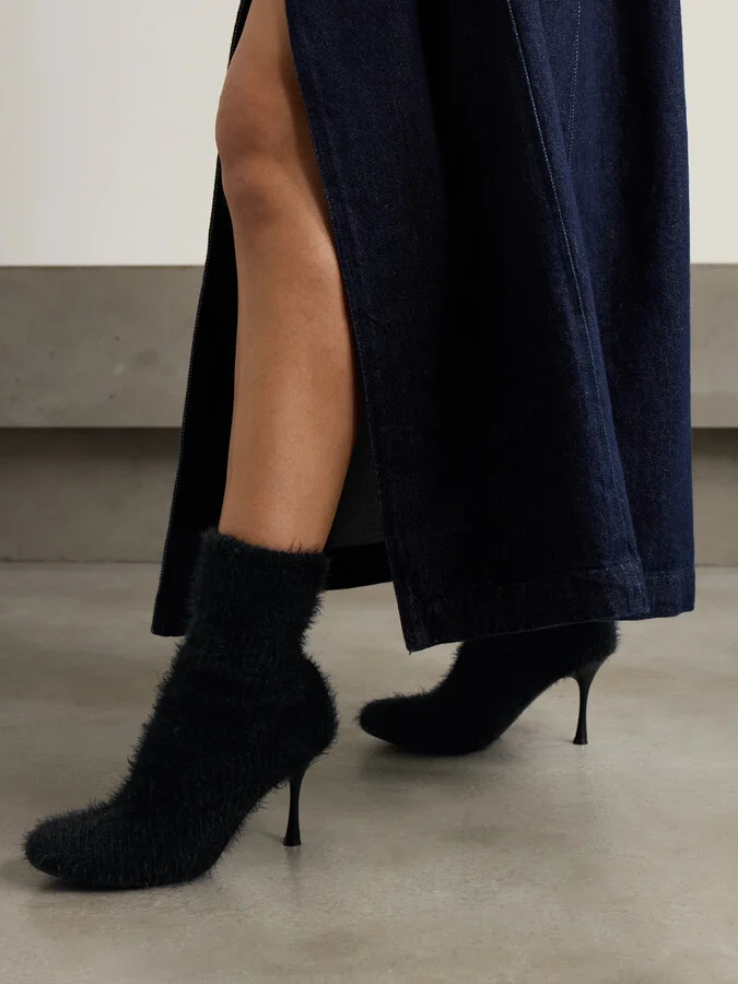 Gianvito Rossi - Aspen 95 Brushed Ribbed-knit Ankle Boots - Black - Image 2