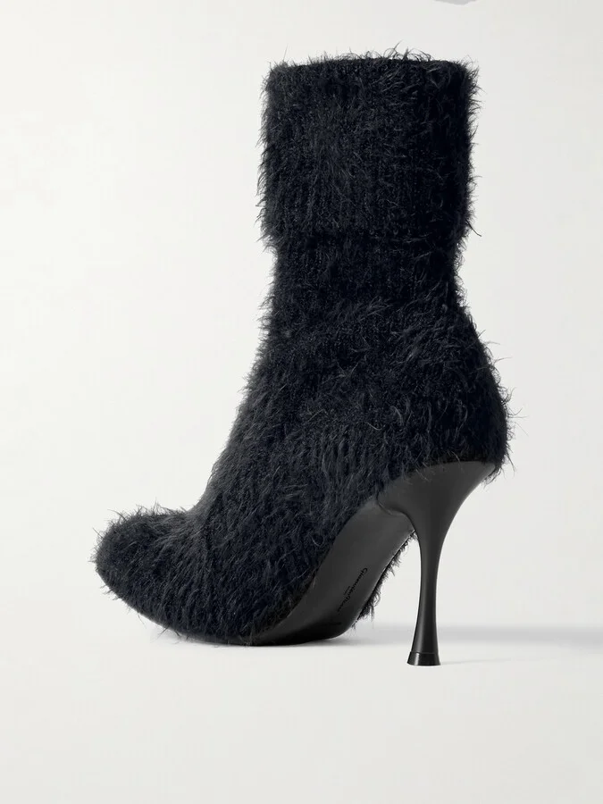 Gianvito Rossi - Aspen 95 Brushed Ribbed-knit Ankle Boots - Black - Image 3