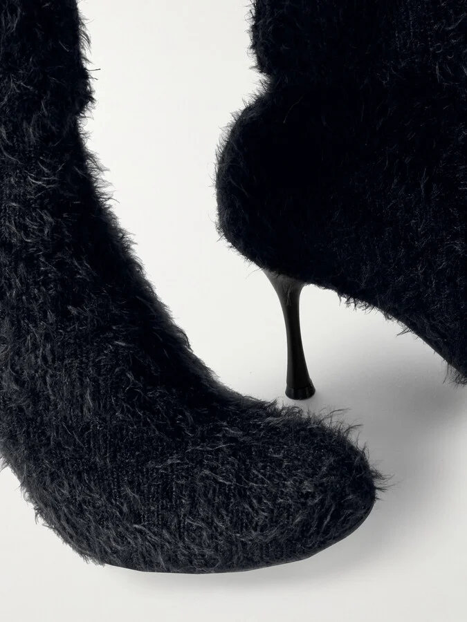 Gianvito Rossi - Aspen 95 Brushed Ribbed-knit Ankle Boots - Black - Image 4
