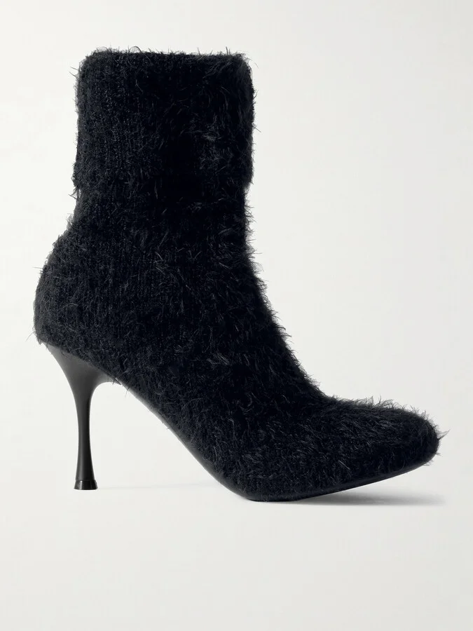 Gianvito Rossi - Aspen 95 Brushed Ribbed-knit Ankle Boots - Black