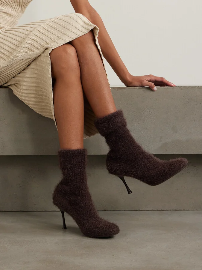 Gianvito Rossi - Aspen 95 Brushed Ribbed-knit Ankle Boots - Brown - Image 2