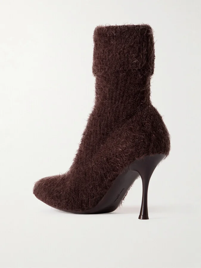Gianvito Rossi - Aspen 95 Brushed Ribbed-knit Ankle Boots - Brown - Image 3