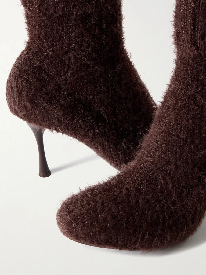 Gianvito Rossi - Aspen 95 Brushed Ribbed-knit Ankle Boots - Brown - Image 4