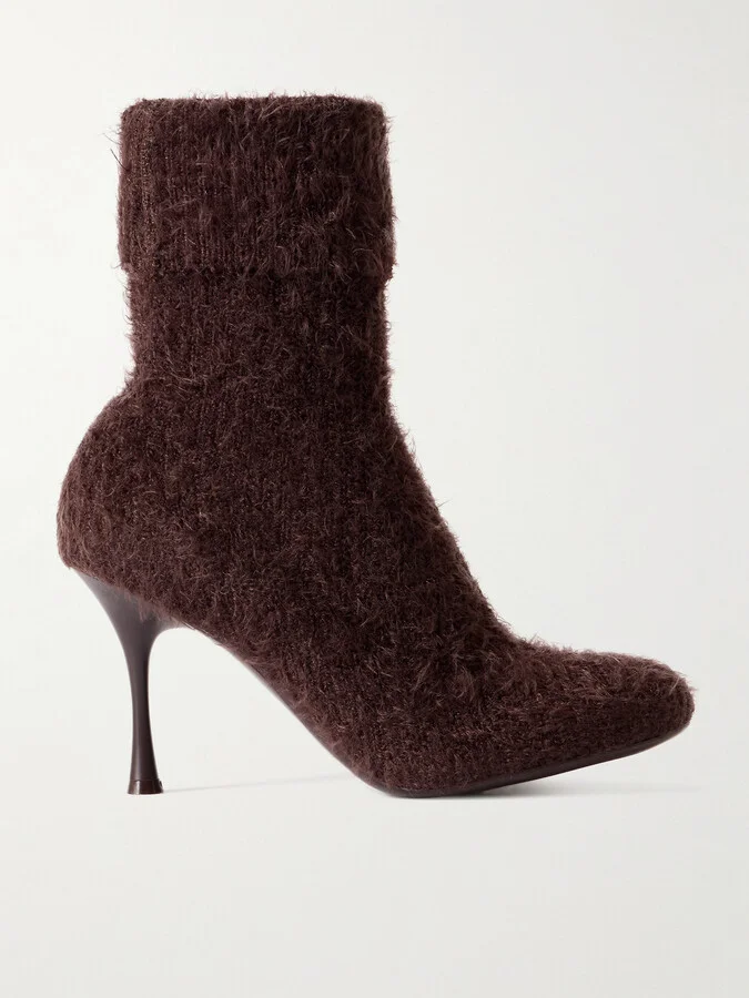 Gianvito Rossi - Aspen 95 Brushed Ribbed-knit Ankle Boots - Brown