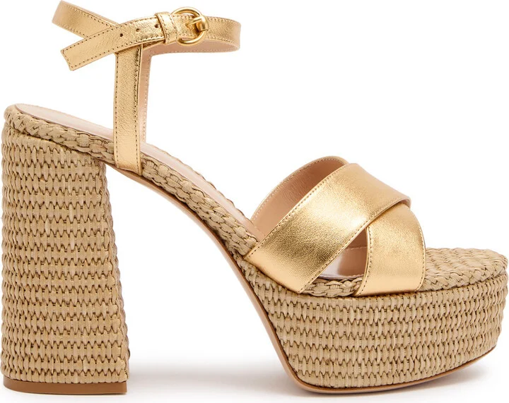 Gianvito Rossi Bebe 125 Raffia and Leather Platform Sandals