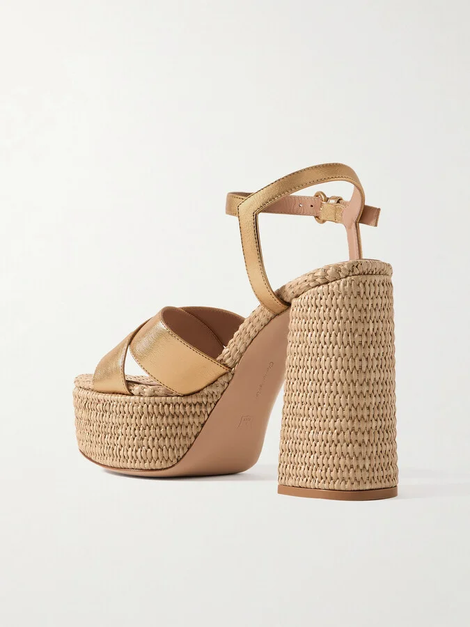 Gianvito Rossi - Bebe 130 Metallic Leather Espadrille Platform Sandals - Gold - Image 3