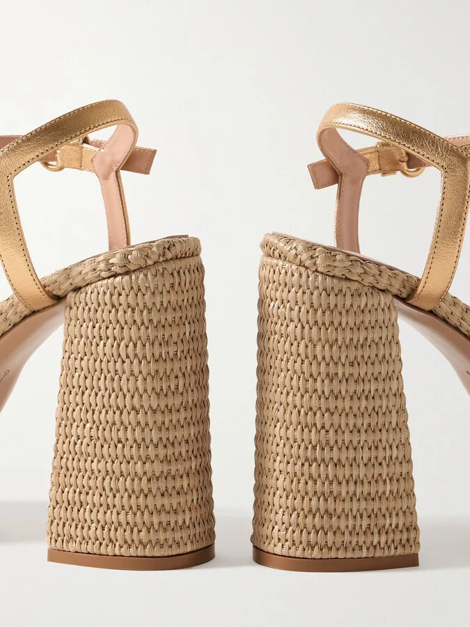 Gianvito Rossi - Bebe 130 Metallic Leather Espadrille Platform Sandals - Gold - Image 4