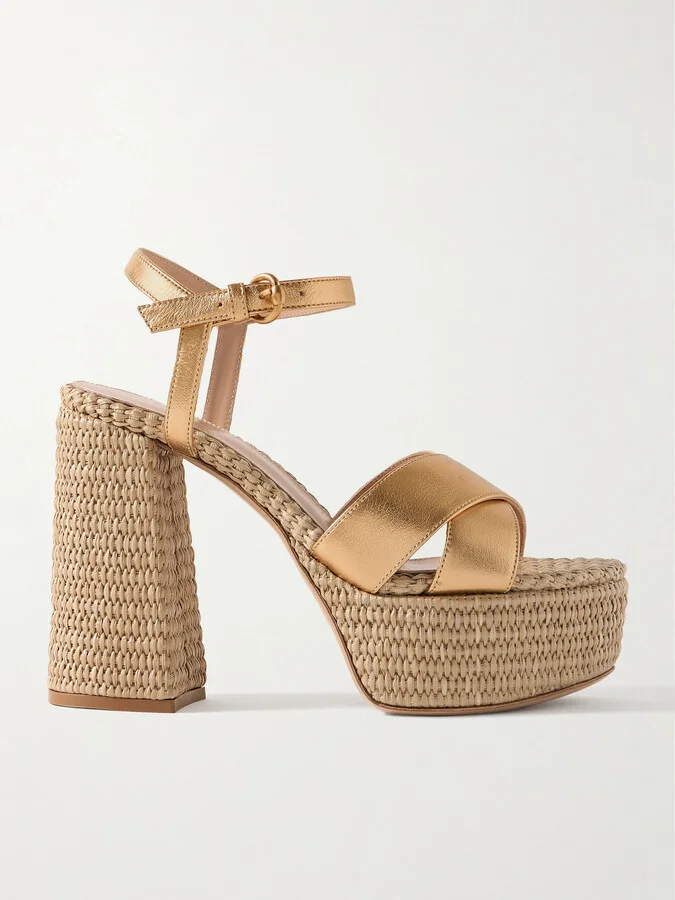 Gianvito Rossi - Bebe 130 Metallic Leather Espadrille Platform Sandals - Gold