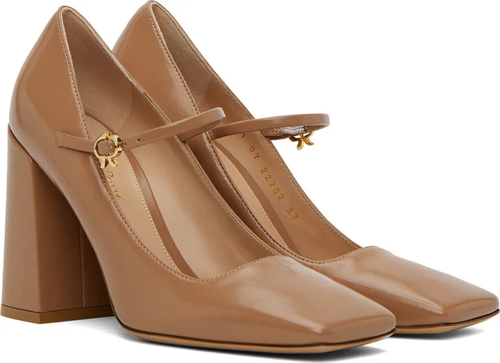 Gianvito Rossi Beige Square Toe Heels - Image 4