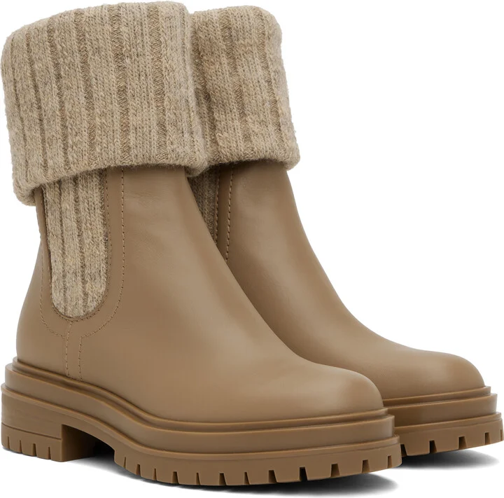 Gianvito Rossi Beige & Tan Chalet Knit Ankle Boots - Image 4