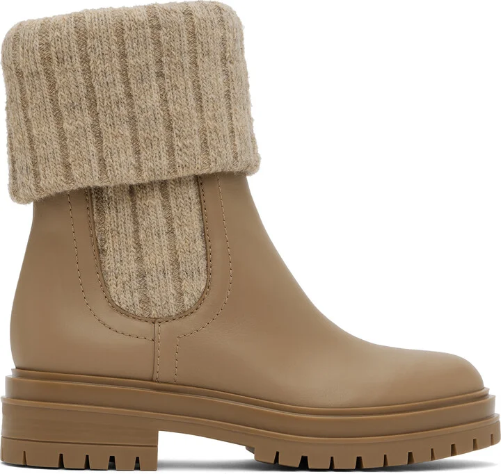 Gianvito Rossi Beige & Tan Chalet Knit Ankle Boots