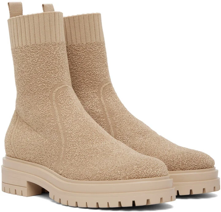 Gianvito Rossi Beige Torrance Sock Boots - Image 4