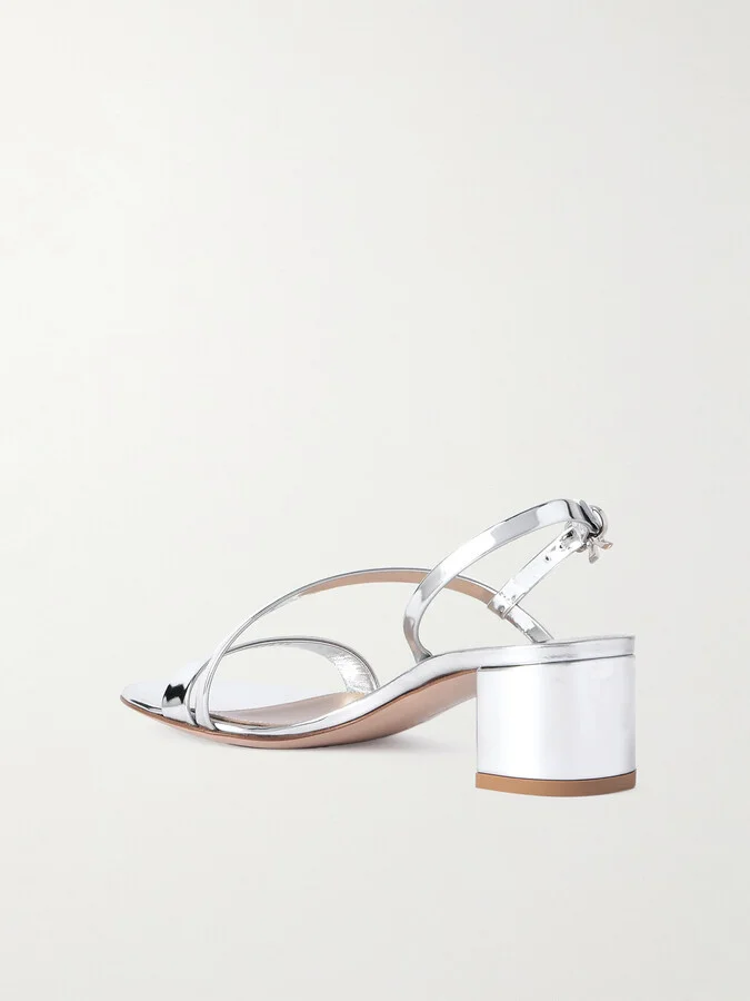 Gianvito Rossi - Betsey 45 Metallic Leather Sandals - Silver - Image 3