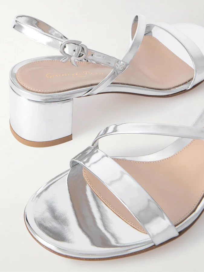 Gianvito Rossi - Betsey 45 Metallic Leather Sandals - Silver - Image 4