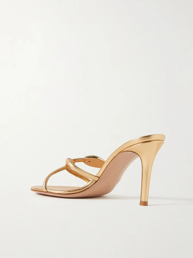 Gianvito Rossi - Black Mamba 85 Embellished Metallic Leather Mules - Gold - Image 3