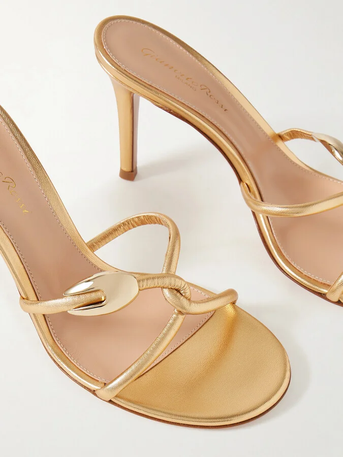 Gianvito Rossi - Black Mamba 85 Embellished Metallic Leather Mules - Gold - Image 4
