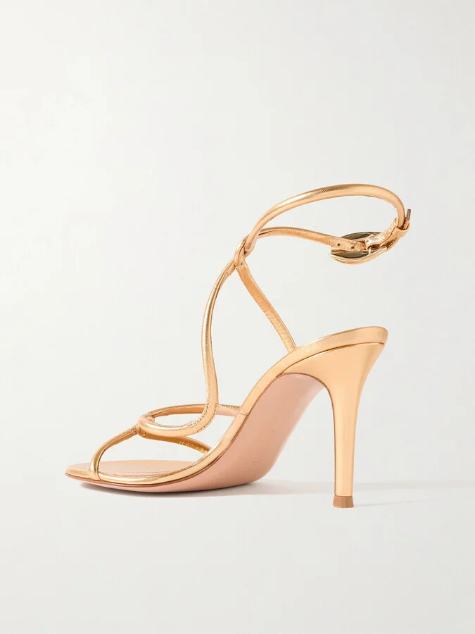 Gianvito Rossi - Black Mamba 85 Metallic Leather Sandals - Gold - Image 3