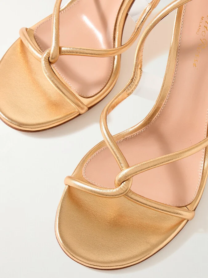 Gianvito Rossi - Black Mamba 85 Metallic Leather Sandals - Gold - Image 4